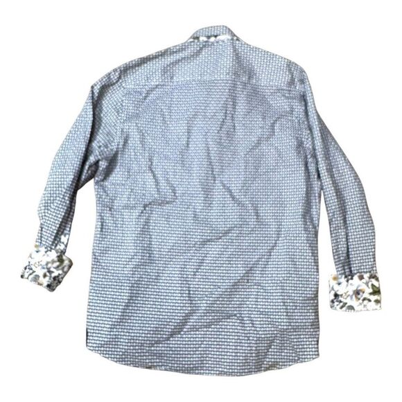 Banana Lemon Long Slv Button Up Shirt L Black White Geometric Flip Cuff Floral - Picture 2 of 5